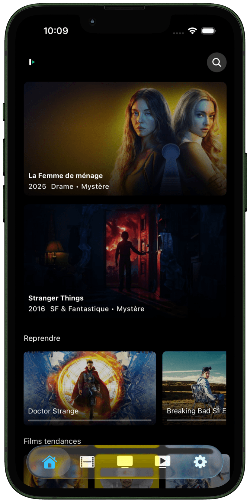 App streaming interface on mobile